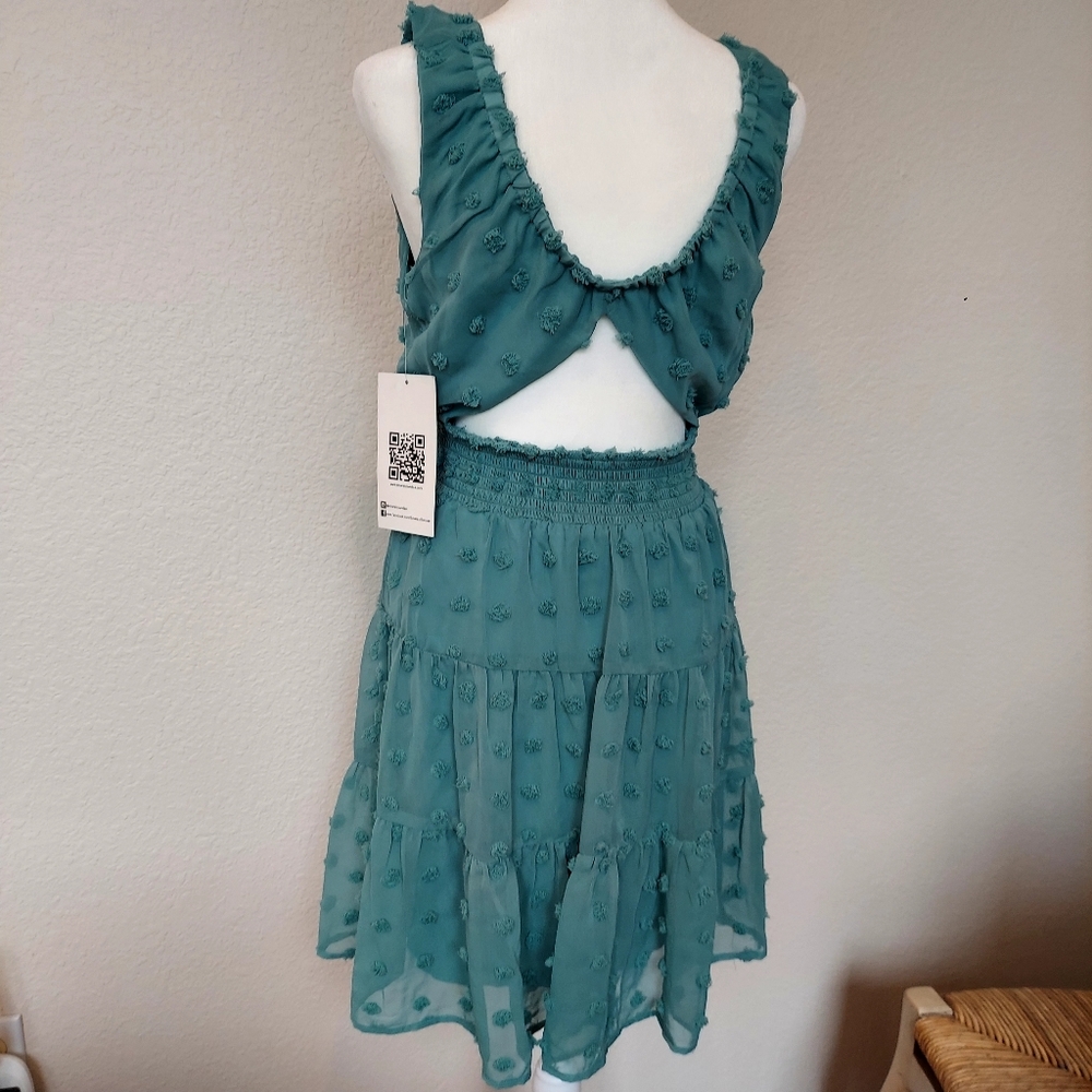 NWT Emerald Sundae Seafoom Green Pom Pom Mini Dress Sz M - Picture 3 of 16